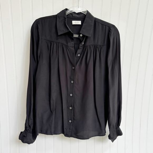 AYR Black Silk The New Age Button Down Shirt Blouse Women’s Size Small - Picture 7 of 9